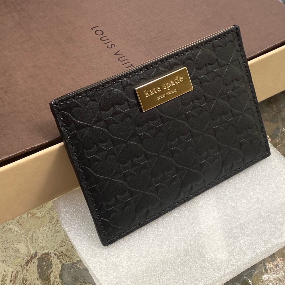 Kate Spade Black Embossed Spade Cardholder Wallet - Picture 3 of 16